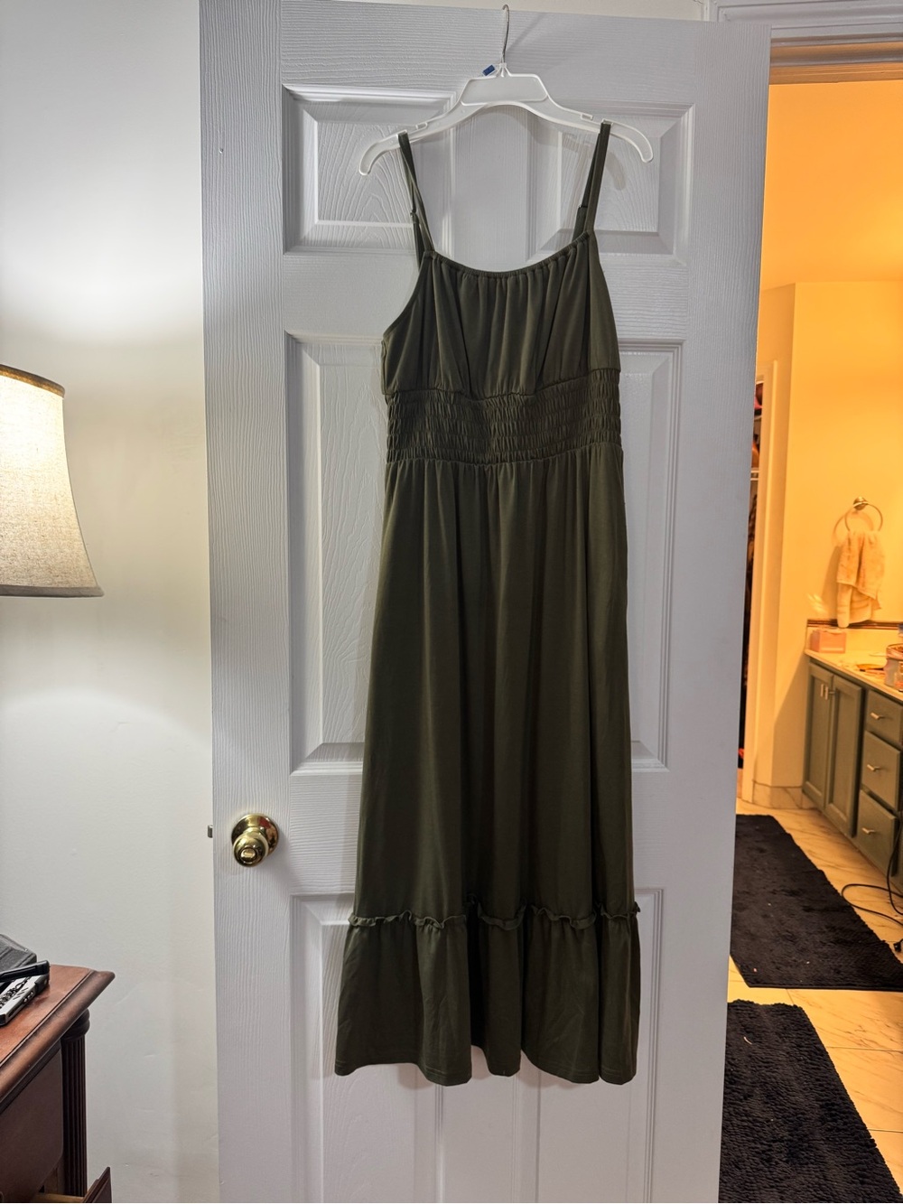 Amazon Olive Green Smocked Maxi Dress with Spaghetti Straps